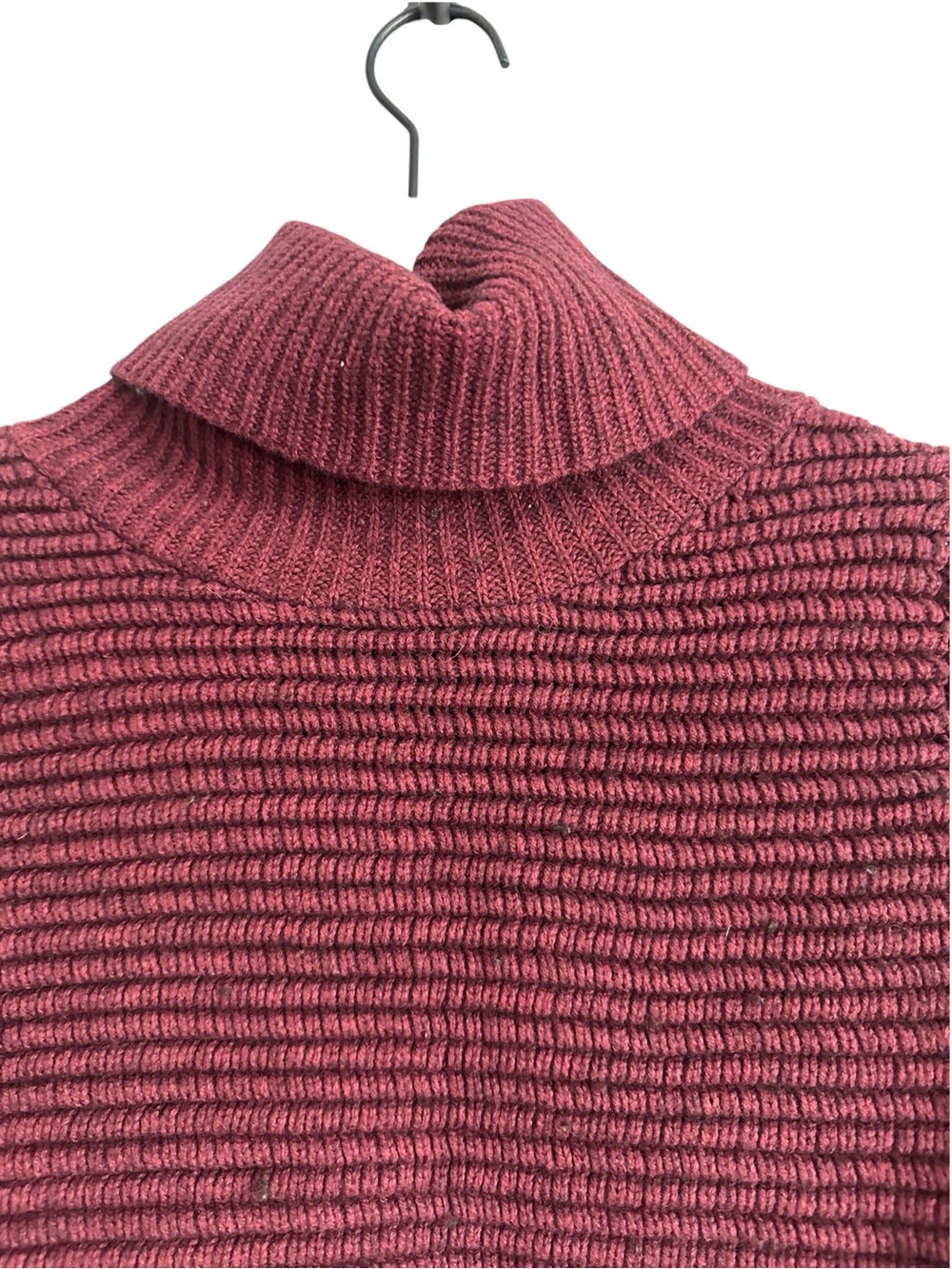 Madewell Women Sweater XS Red Maroon Cropped Ribbed Turtleneck Side Button Wool